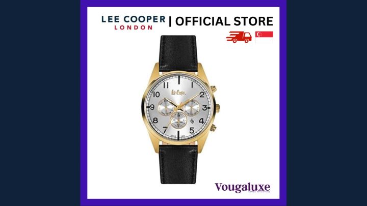 LEE COOPER OFFICIAL Men Genuine Leather Band Gold Watch