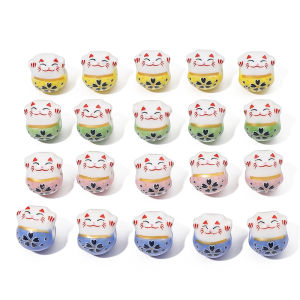 2pcs 13x14mm Handmade Colorful Ceramic Bead Cute Lucky Cats Beads Charms for Bracelet Keychain DIY Jewelry Craft Making ﻿