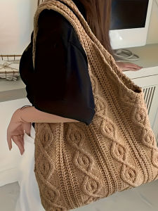 JIFANPAUL | Large Capacity Knitted Tote Bag for Women with Cutouts Casual Minimalist Style Soft Handbag for Beach Shopping Daily Use