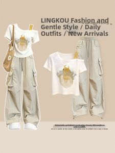 NUMEN BUTTON | Commute Style Simple Design Womens Set T-shirt & Pants