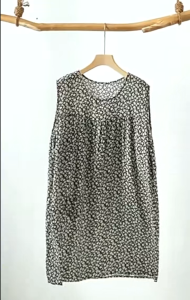 Womens Sleeveless Loose Nightgown Printed Comfortable Round neck thin style Mid-length Dress2542