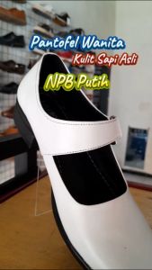 Nukus Pantofel Wanita Tali Paskibra Putih Kulit Sapi Asli - NKW 01P