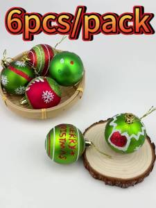 (6pcs/pack)7*6cm Christmas Ball Decorations Printing Pendant Festive Style Painted Christmas Ornament Handmade DIY