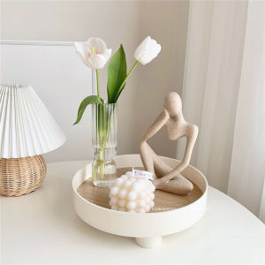 Nordic Tray Perfume Skin Care Jewelry Organizer Organiser Wooden Table Decoration Round White Wood Color -Medium/Wood 23*4.5