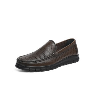 Red Dragonfly Casual Leather Shoes Mens Slip-On Hollow out Genuine Leather Sandals Summer New Style Middle-Aged Dad Shoes