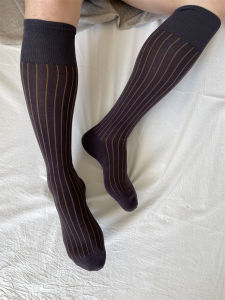 Export German Mens Knee Socks Vertical Stripes Turn Color Pure Cotton Sweat-Absorbent Seamless Socks Black Stockings Business Socks