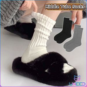 Need Women Sock Japanese Style Retro Thick Thread Solid Color Middle Tube Socks