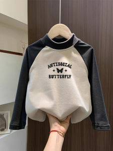 Kids Dralon New Arrival Long Sleeves T-Shirt Thermal Bottoming Shirt Autumn and Winter Half Turtleneck Contrast Color Cartoon Casual Tops Trendy T