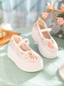 Elevated Comfortable Embroidered Hanfu Shoes Retro Style Thick Bottom Single Shoes Versatile Traditional Chinese Stitched Footwear