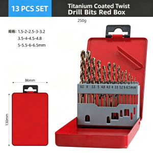 ZUOMU | HSS Titanium Coated Twist Drill Bit Set 13/19/25 Pcs Metal Drill Bits For Steel Iron Wood Plastic Aluminum With Red Storage Case
