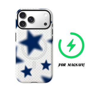 Blurry Navy Star Dot Grid Phone Case for iPhone 18 17 16 15 14 13 12 11 Air Pro Max Plus Double-layer Cover