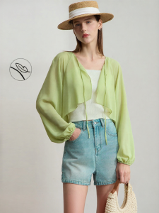 AMII | Versatile Commuter V-neck Tie Short Sleeve Blouse