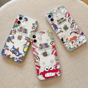 Suitable for Apple 12 Phone Case Straight Edge 11pro Silicone Soft Case Iphone13promax Couple New SE3 Transparent Female 14 Crayon Shin-Chan Cartoon 8Plus Drop-Resistant 6 Silicone XR/Xsmax