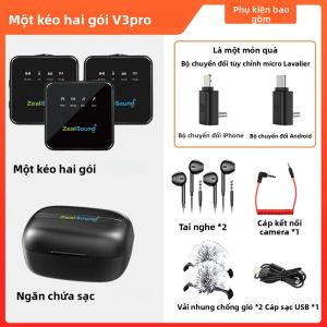 Micrô Cài Áo Không Dây Zealsound V3P Dành Cho iPhone iPad Android - Micrô Ngưng Tụ Đa Hướng Có Pin Tích Hợp Để Phát Sóng Trực Tiếp Ghi Âm Video Âm Thanh Vlog