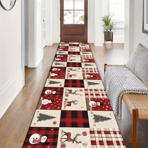 VIKAMA Bohemian Vintage Rug Machine Washable & Slip-Resistant Red Black & Beige Christmas Rug Home Decor