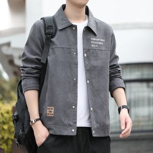 ROMON | Romon Mens Casual Loose Collar Denim Jacket Fashionable Urban Style Standard Fit Long Sleeve Windproof Outerwear For Autumn