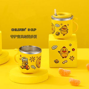 Cốc Rơm Inox Dành Cho Trẻ Em Chống Rơi Vịt Vàng Cốc Tập Uống Có Nắp Đậy Em Bé Cốc Tiện Dụng Mẫu Giáo Phong Cách Hàn Quốc Kim Loại