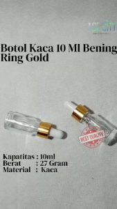 Botol Pipet Kaca 10ml Bening Ring Gold Dudukkan Tebal High Quality