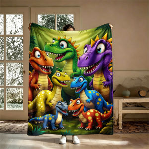 Cartoon Dinosaur GroupFlannel Blanket Warm Soft Halloween Christmas Couch Warm Cozy Decorative Decor Gift for All Season