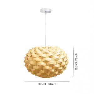 JOYINLED Japanese Style Rustic Chandelier 30CM Woven Lampshade Handwoven Bamboo Pendant Light Eco-Friendly Dining Room Lighting