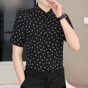 HENGYUANXIANG | Hengyuanxiang Mens Floral Short Sleeve Shirt Casual Fashion No Ironing Anti Wrinkle Dad Style Summer New Arrival Standard Fit