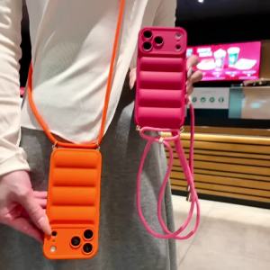 Crossbody Shoulder Strap Down Jacket Lanyard Phone Case For iPhone 17 Air 16 15 14 13 12 11 Pro Max 16E Plus X XR XS Soft Cover