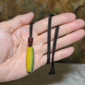39.5mm Premium Gobi Desert natural raw "Tendons" Agate "Abundant Wealth" (natural colors resemble to Sweet Corn) 3 Eyes Dzi pendant 戈壁沙漠筋脉石天然原石"金玉滿堂"三眼天珠吊坠