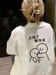 Pure Cotton American Hiphop Short Sleeve T-shirt for Women Loose Ins Trendy Spring Summer Work Clothing Mid Length Long Length