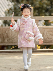 Thickened Cotton Cheongsam Childrens Traditional Hanfu New Year Clothes for Girls Vintage Style Princess Style Winter Wear