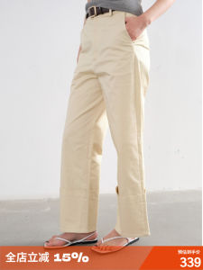 Otherstore Casual Straight Leg Trousers for Women Simple Design High Waist Zipper Fly Comfortable Cotton Workwear Pants