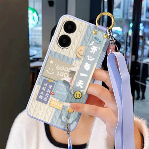 Vivo Y35 Y35M Y33E Y33S Y32 Y31S Y30 Soft Silicone Phone Case with Wrist Strap Neck Rope Stand Protective Cover for Couples