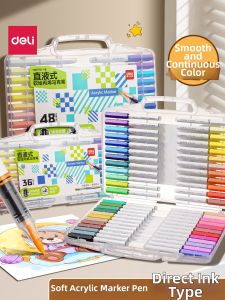 deli | Smooth and Continuous Soft Drawing Refill Type Markers 48 Pieces Set