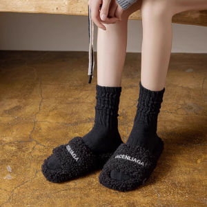 Makayo ถุงเท้านุ่มหนา นุ่ม สไตล์ญี่ปุ่น แนววินเทจ สีพื้น ข้อยาว womens socks