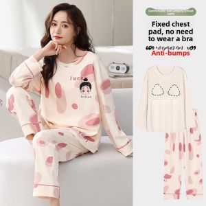 miiow | Pure Cotton One-Piece Long Sleeve Sleepwear Set For Women Spring Autumn Winter Home Clothes Soft Comfortable Breathable