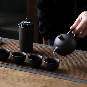 Portable travel teapot Set Tea Boutique Ceramic 6-piece tea set Teacups Retro and creative