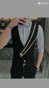 áo gile áo gile nam phong cách hàn quốc cực chất thiết kế cổ vạt vàng chéo đơn giản mà tinh tế chất vải dày dặn thoáng mát - H54