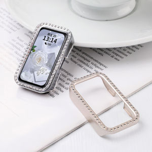 Biling Diamond Case for Huawei Band 10 / Huawei Band 9 / Huawei Band 8 Anti Gores Hard PC Hollow Screen Protector Bumper Cover Frame for Smart Watch Huawei Band 10 9 8 NFC