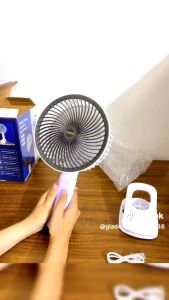 Quạt kẹp bàn tích điện SUPER quạt để bàn 3 tốc độ gió siêu mát có giá đỡ điện thoại