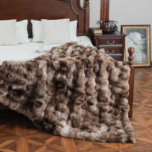 JILAIYAO | Thick Ins Style Tie-Dye Blanket with Bubbles Fur and Large Rabbit Fur Double-Sided Fluffy Sofa Cover