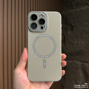 Applicable to Apple 15promax Phone Case Magnetic Suction Iphone15 Ultra-Thin Heat Dissipation 15pro New Arrival 14promax Fancy Frosted 13/12 Lens All-Inclusive plus Lychee Pattern Imitation Leather Men and Women