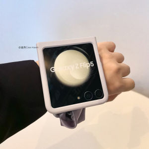 Minimalist Style Purple Taro Mud Phone Case with Wrist Strap Large View Window for Samsung ZFlip7/6 Foldable Screen Skin Feel Hard Shell Protection