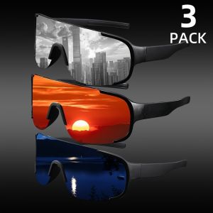 3pcs Fashion Mens and Womens Large Frame UV400 Sunshade and UV Resistant Outdoor Sports Glasses