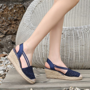 Spring Summer 2025 Womens Wedge Heel Sandals Grass Woven Platform Thick Bottom High Heel Casual Chunky Fisherman Shoes