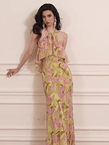 French Tulip Printed Charming Fashionable Dress