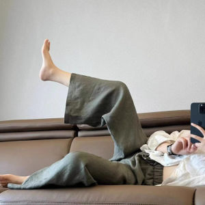 DUOFEIYAN | Womens Cotton Linen Elastic Waist Wide Leg Loose Summer Pants