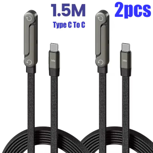 2-in-1 65W/240W Cable High-speed Quick Charging USB Type C Cable Wire with Folding Phone Stand for IPhone 17 Samsung Xiaomi 2Pcs