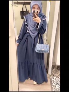 Dress Wanita Terbaru Crinkle Airflow Variasi Resleting Depan Mix Renda