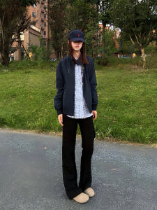 กางเกงขายาวทรงตรงสีดำ ทรงสลิมฟิต ทรงบาง สำหรับผู้ชาย กางเกงขายาวทรงตรงสไตล์สตรีท อินเทรนด์สำหรับฤดูร้อน