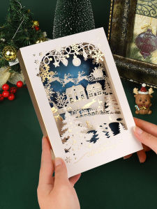 3D Christmas Greeting Card Handwritten Holiday Candy Apple Gift Box Postcard Creative Children Baby Peaceful Night Gift