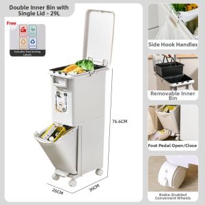 No Bend Kitchen Trash Bin Mobile High-Grade Home Use